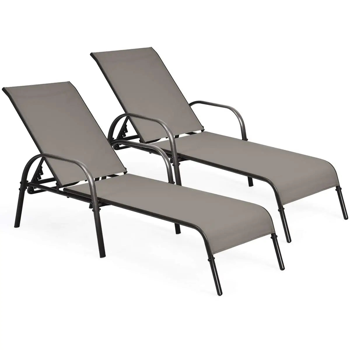 Adjustable Backrest Outdoor Lounge Chairs 2-Pack Reclining Patio Pool Steel Frame Beach Yard Balcony, Custom