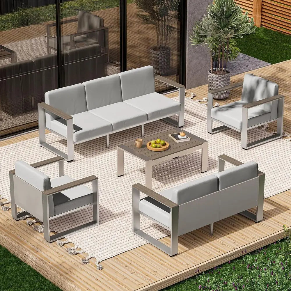 Outdoor Patio urniture Set, 7 Seats Outdoor Patio Contion Sets with Ergonomic Seat and Wide Washable Thick Cushions, ern Patio S