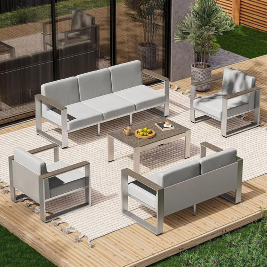 Outdoor Patio urniture Set, 7 Seats Outdoor Patio Contion Sets with Ergonomic Seat and Wide Washable Thick Cushions, ern Patio S