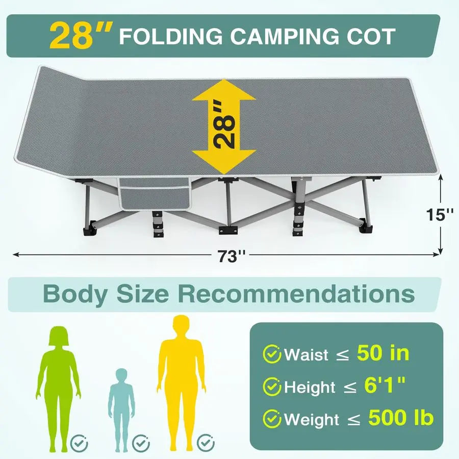 Camping Cot for Adults, HeavyDuty Portable Cot Bed with Mattress, Foldable Padded Sleeping Cots for Camping Travel Tent Day Bed