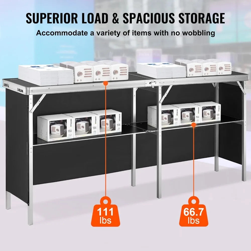 Extra Long Folding Portable Bar Table for Trade Show, Party, Picnic, Exhibition with Carrying Case