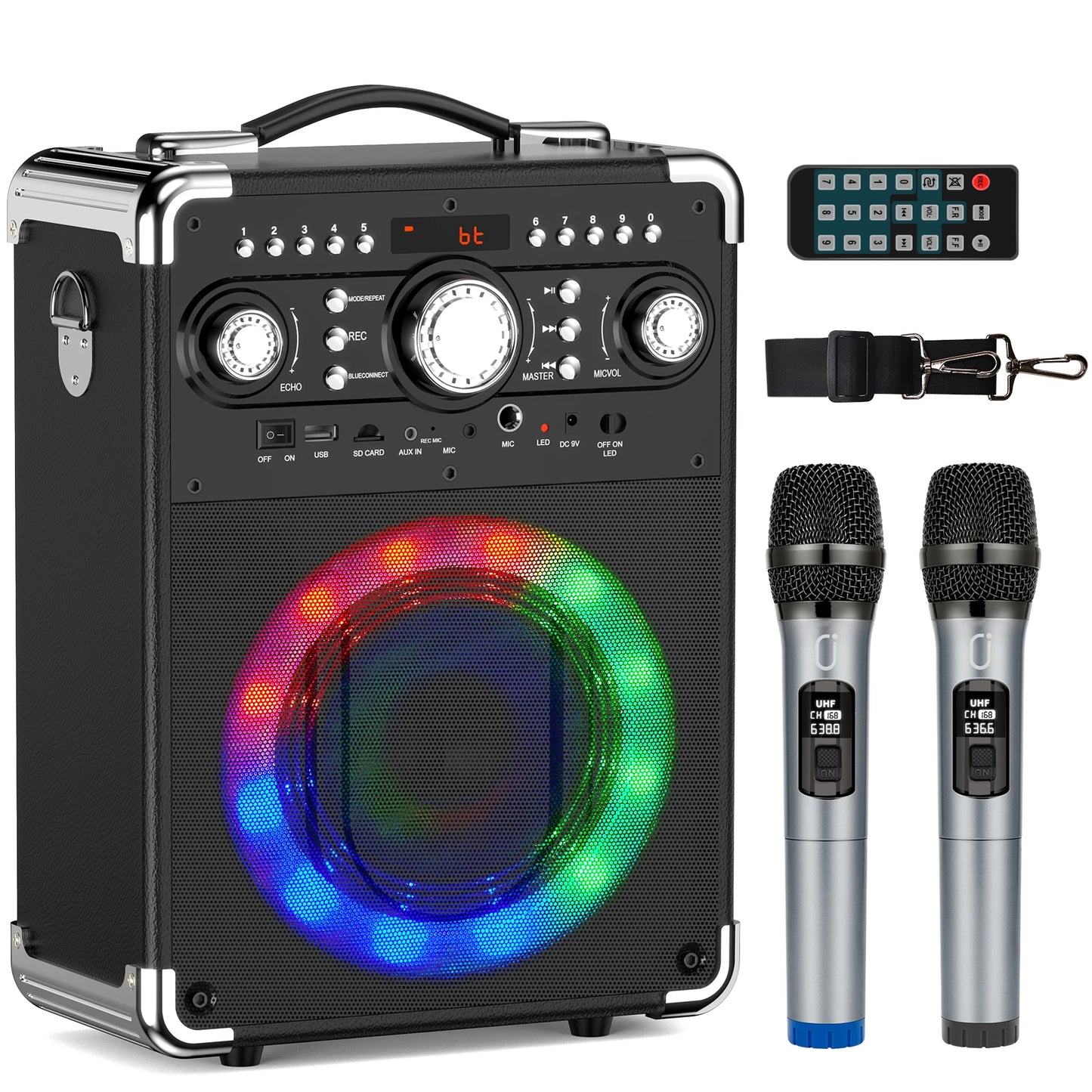 FanFun Karaoke Machine with 3 Mics&DJ Disco Ball Light, Portable Bluetooth Karaoke Speaker with LED Lights for Kids and Adults