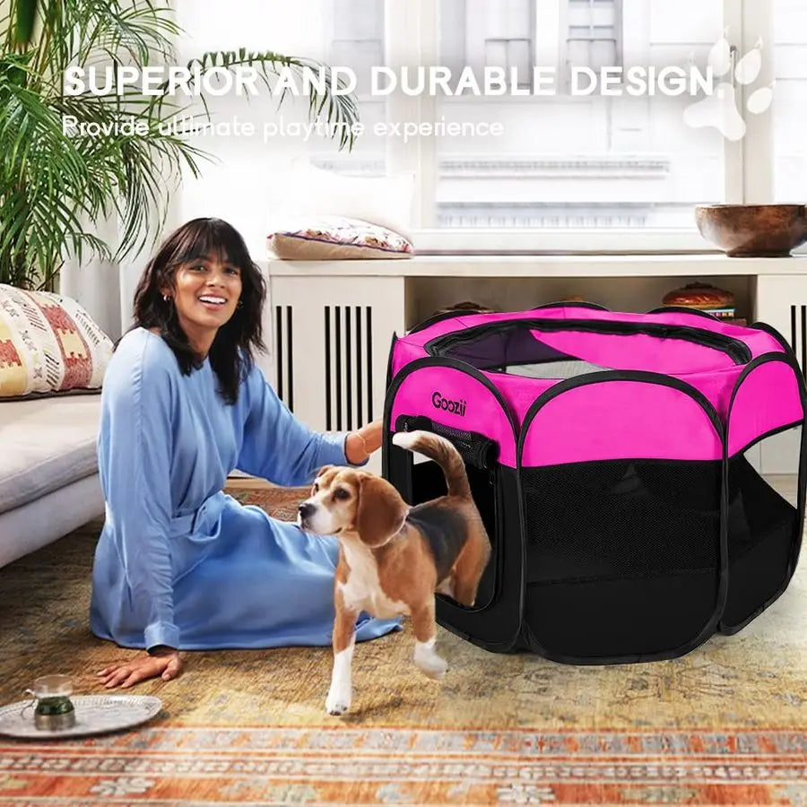 Portable Dog Playpen for Small Dogs Indoor Outdoor, Foldable Pet Puppy Playpens Kennel Tent with Top Cover Door for House Cat K