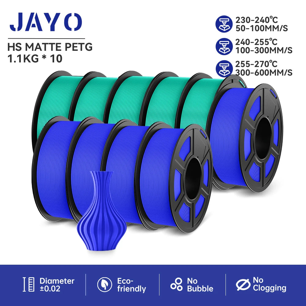 JAYO 10Rolls pla plus/petg /pla/pla+2.0/skdc Multicolor 3d Filament Printe 1.75mm FDM 100%No bubbel for 3D Printer Materials