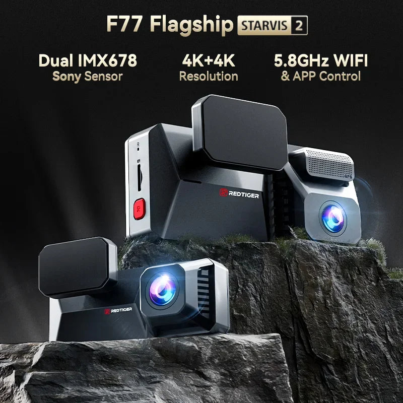 REDTIGER F77 Dashcam Front and Rear 4K+4K HDR Dual Dash Cam STARVIS 2 Night Vision Voice Control Built-in 128G 5.8Ghz WiFi