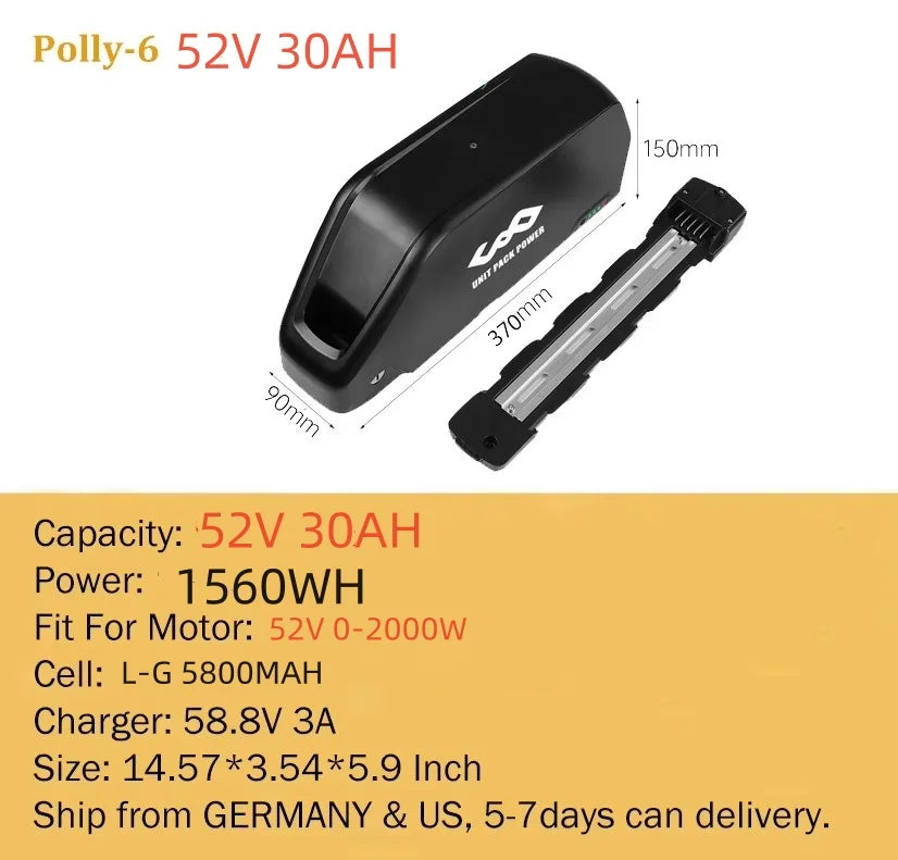 21700 Ebike Battery Hailong Polly 36V 48V 20Ah 30Ah 25Ah 18650 Cell Electric Bike Batteria 14.4ah for500W 750W 1000W 1500W Motor