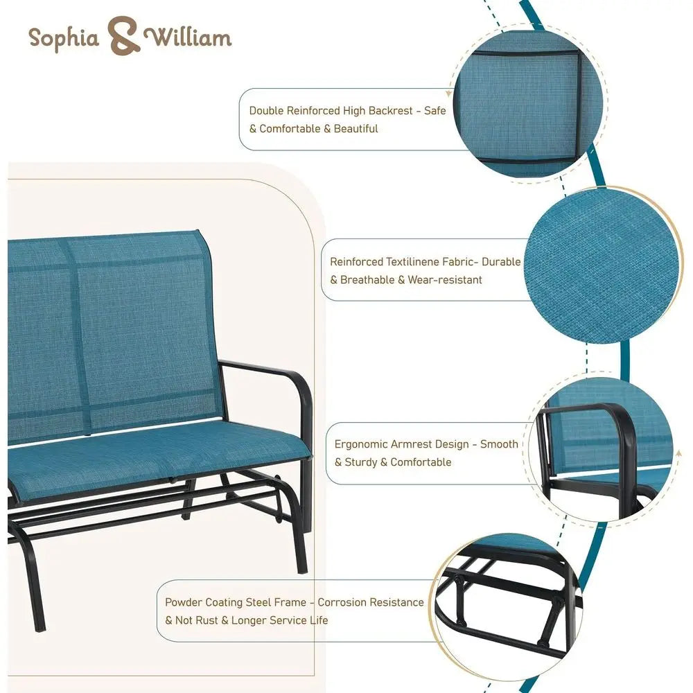 2-Person Outdoor Glider Bench, Weather-Resistant Textilene Fabric and Powder-Coated Metal Frame