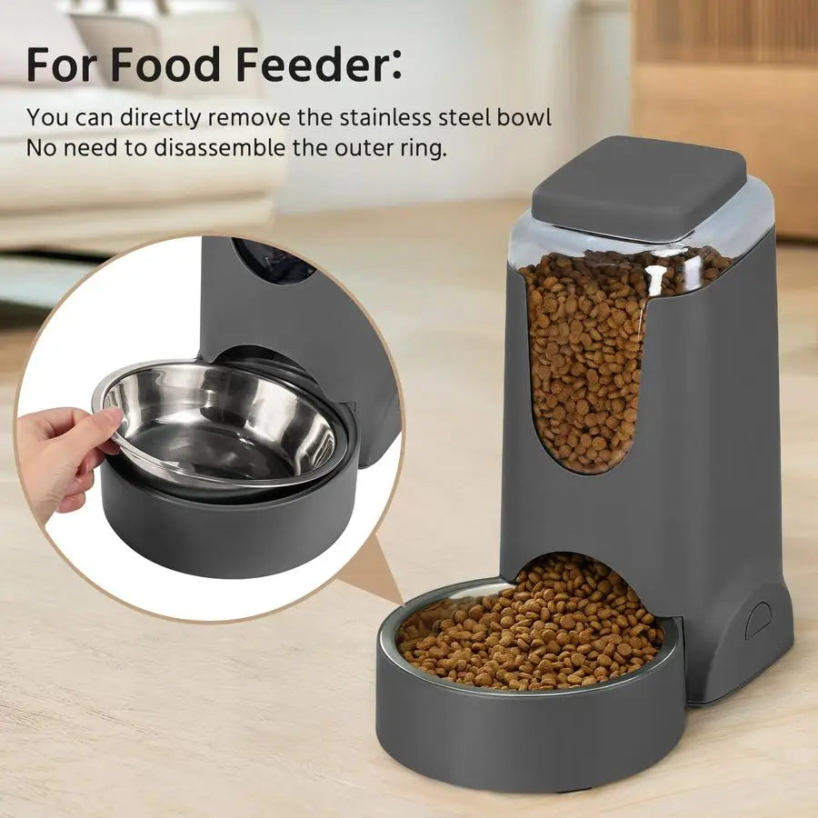 2 Pack Automatic Cat Feeder and Stainless Steel Water Dispenser, Gravity Dog Waterer Set Food Feeder and Waterer Set for Small