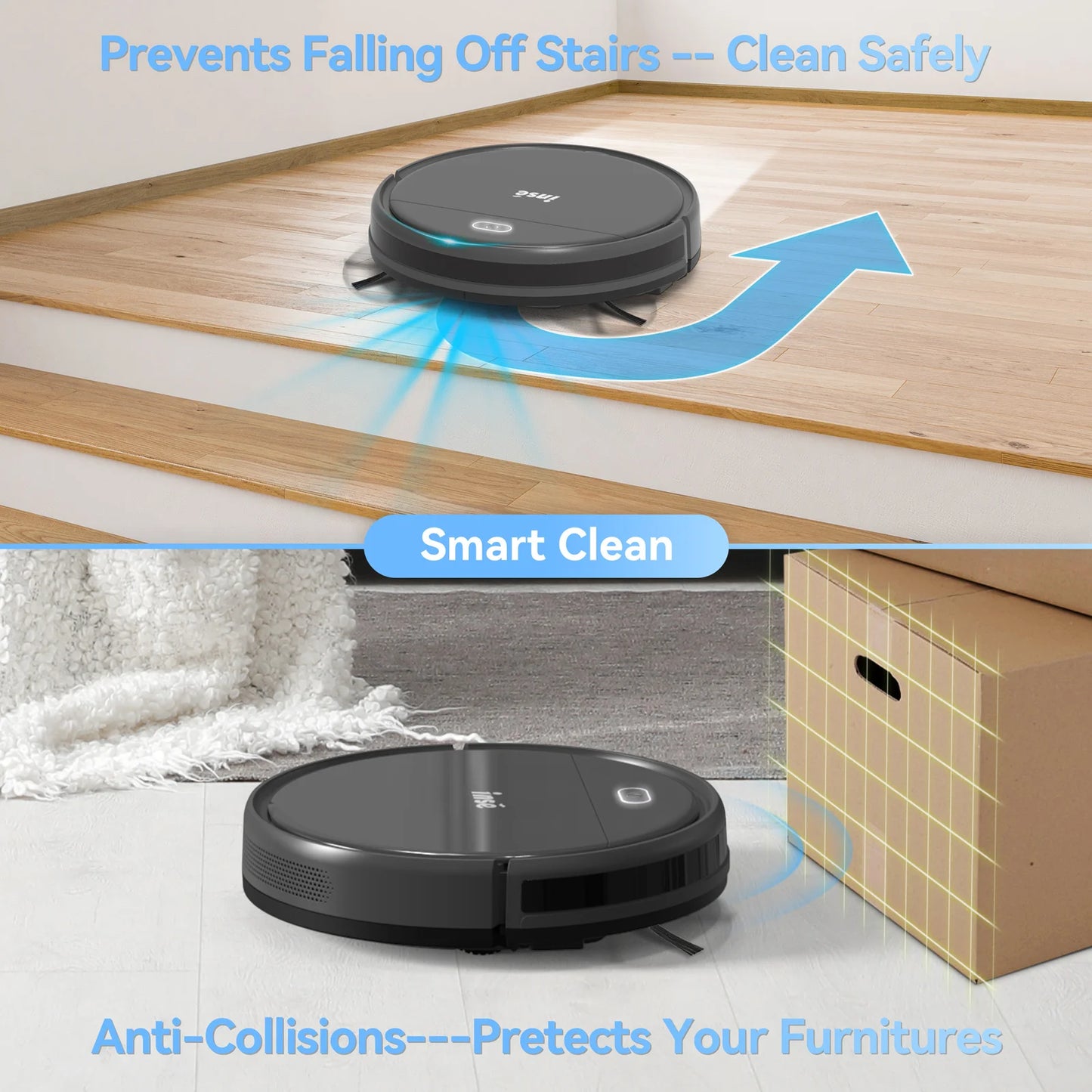 INSE Robot Vacuum Cleaner 3-in-1 Automatic Cleaning & Charging 4000Pa Suction Dual Power Mode Detachable Mop for Carpet Pet Hair