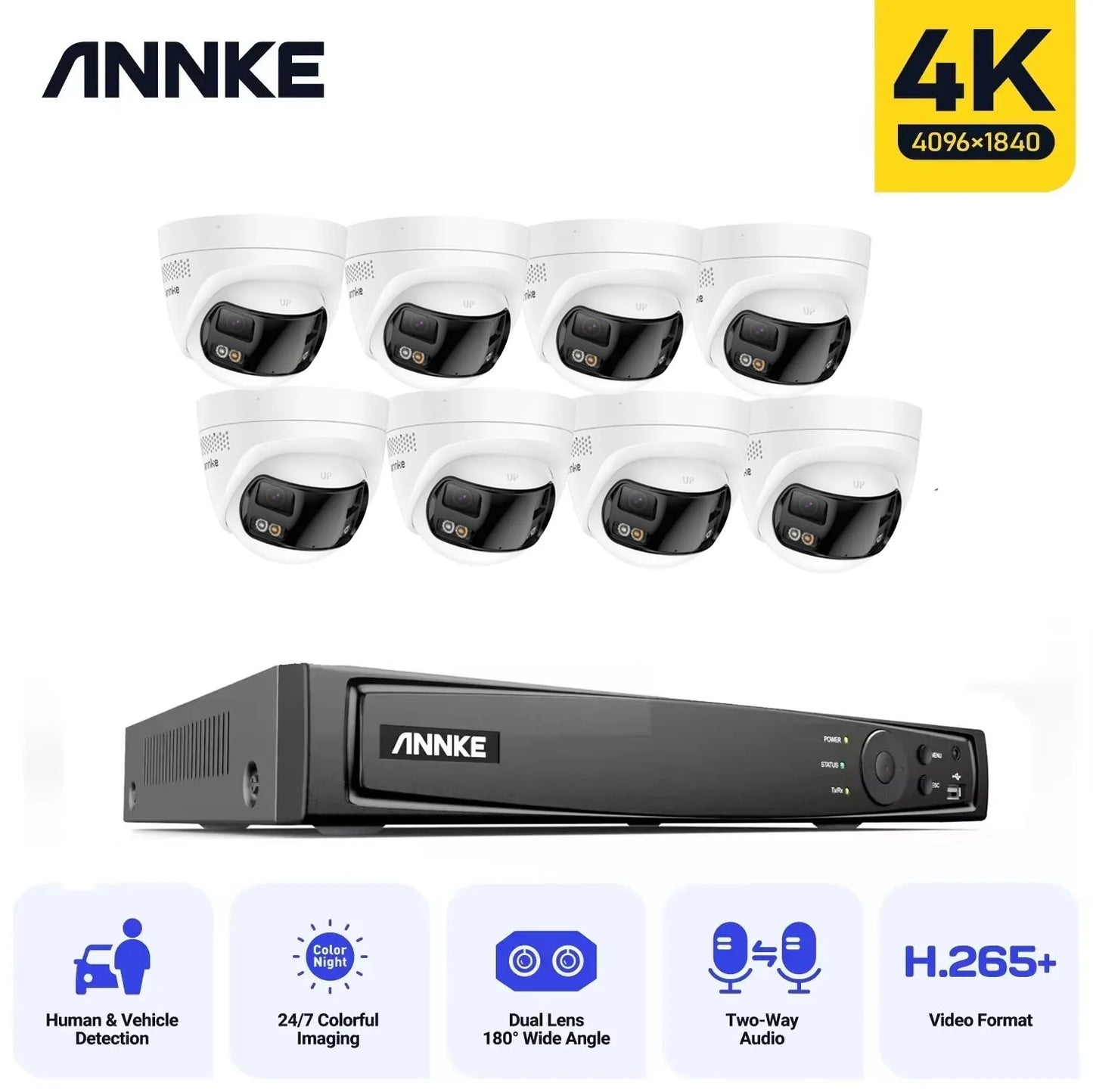 ANNKE 16CH NVR 8MP Dual Lens POE IP Camera Full Color Night Vision 180 Degree Security Camera Outdoor Video Surveillance System