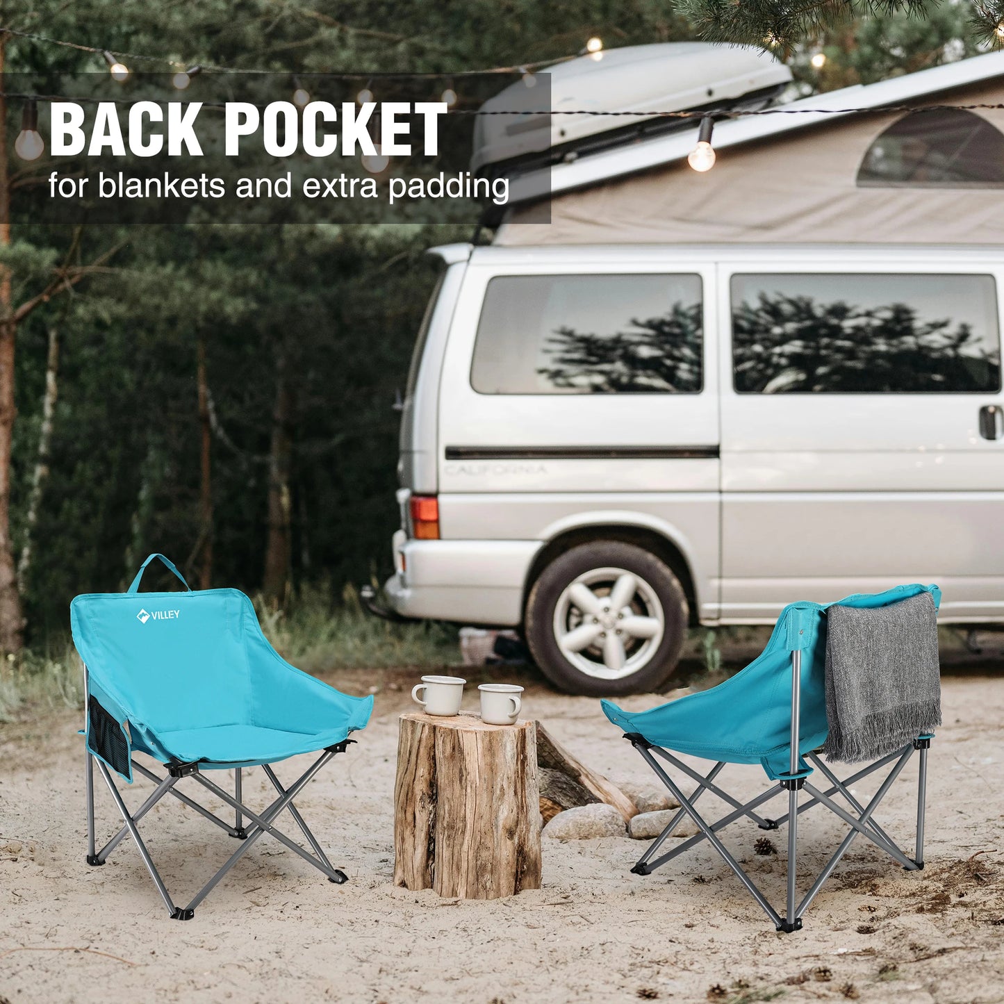 VILLEY Camping Chair Beach Folding Chair, Outdoor Lawn Portable Lightweight Chair, Foldable Chair with Carry Bag, for Outside