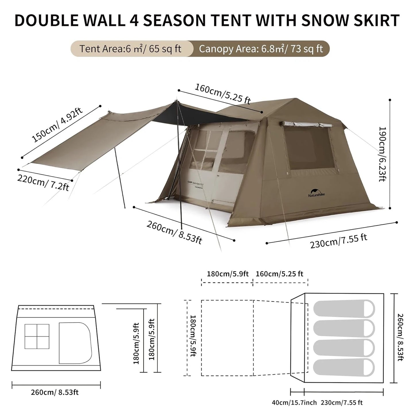 Naturehike Quick Open Tent Village 6.0 Anti-UV Shade Waterproof 4-8 Person Camping Tent Large Cabin Instant Tents for Car Picnic
