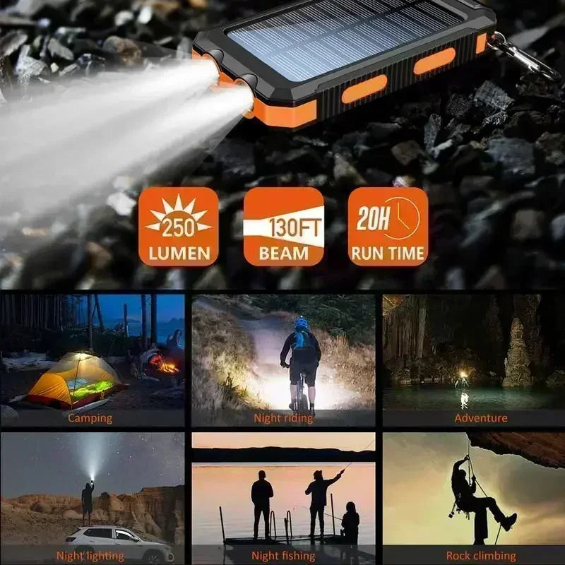 Universal 10000mAh Solar Power Bank Waterproof Fast Charging Outdoor Backup Power