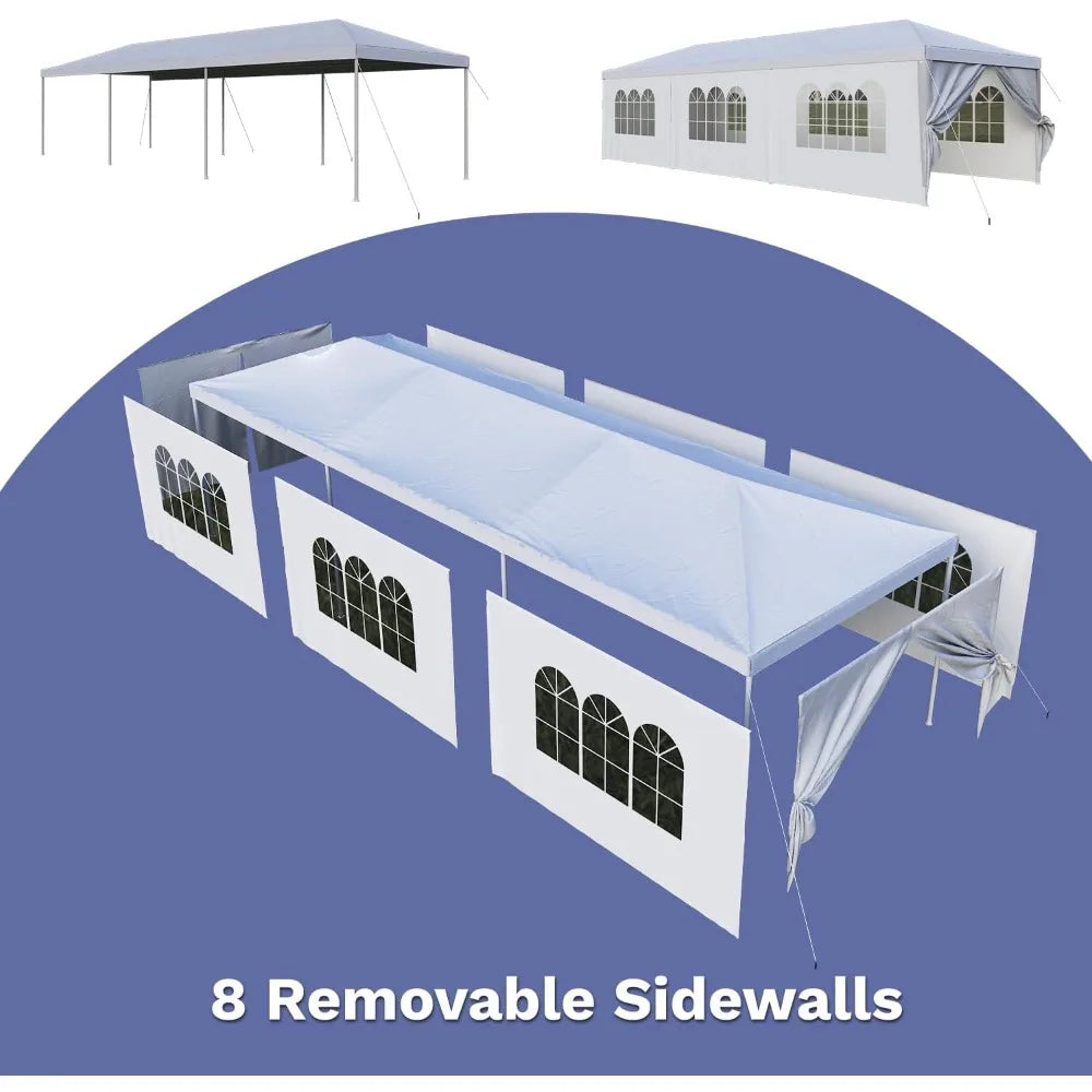 Sturdy 10x30 Outdoor Canopy Tent for Weddings and Events with Waterproofing and UV Protection, Including Sidewalls and Wind Resi