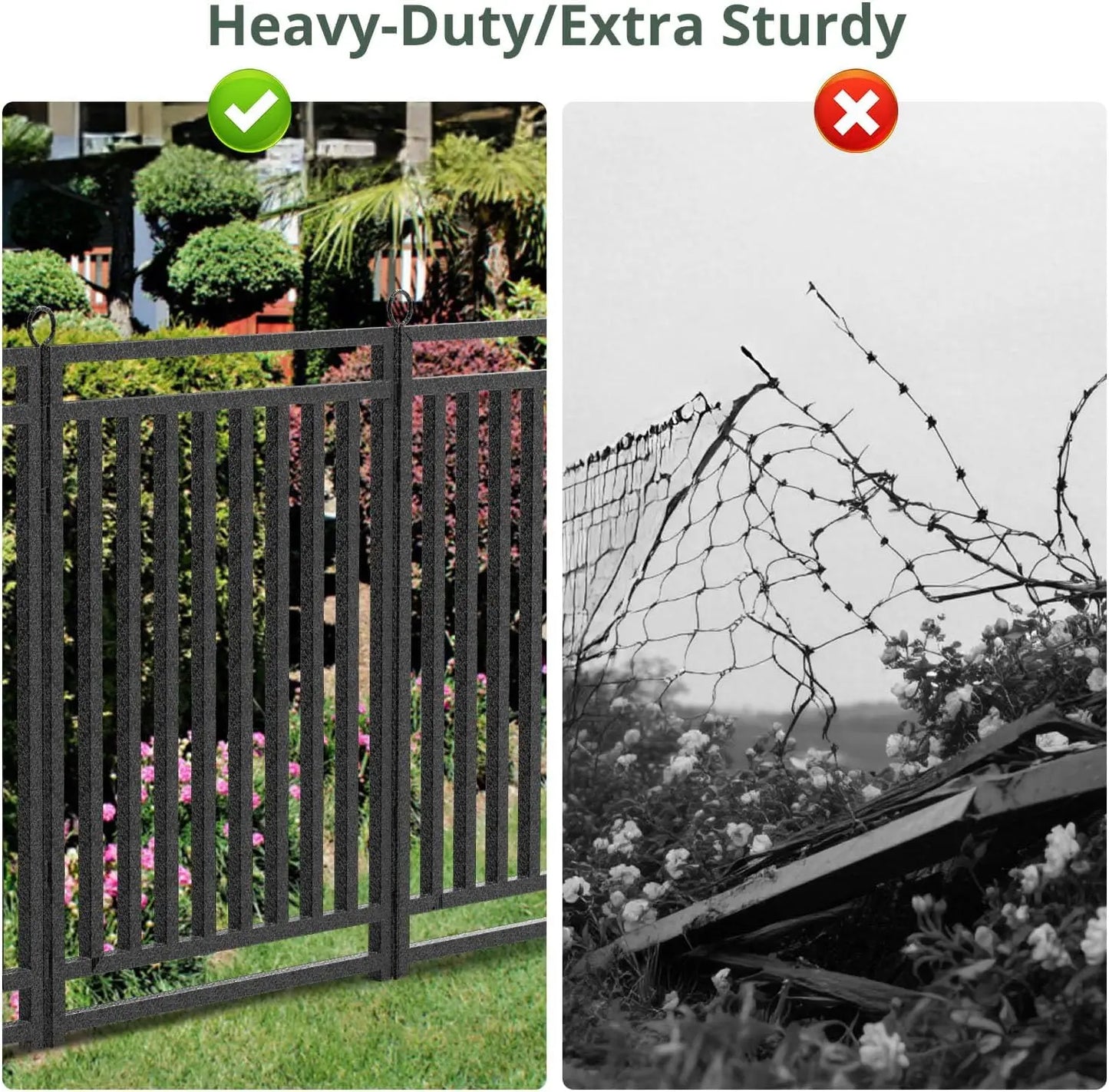 Decorative Garden Fence Metal Dog Fence Outdoor for Yard, 36ft (L) × 40in (H), 14 Panels + 2 Gates,Black-Silver
