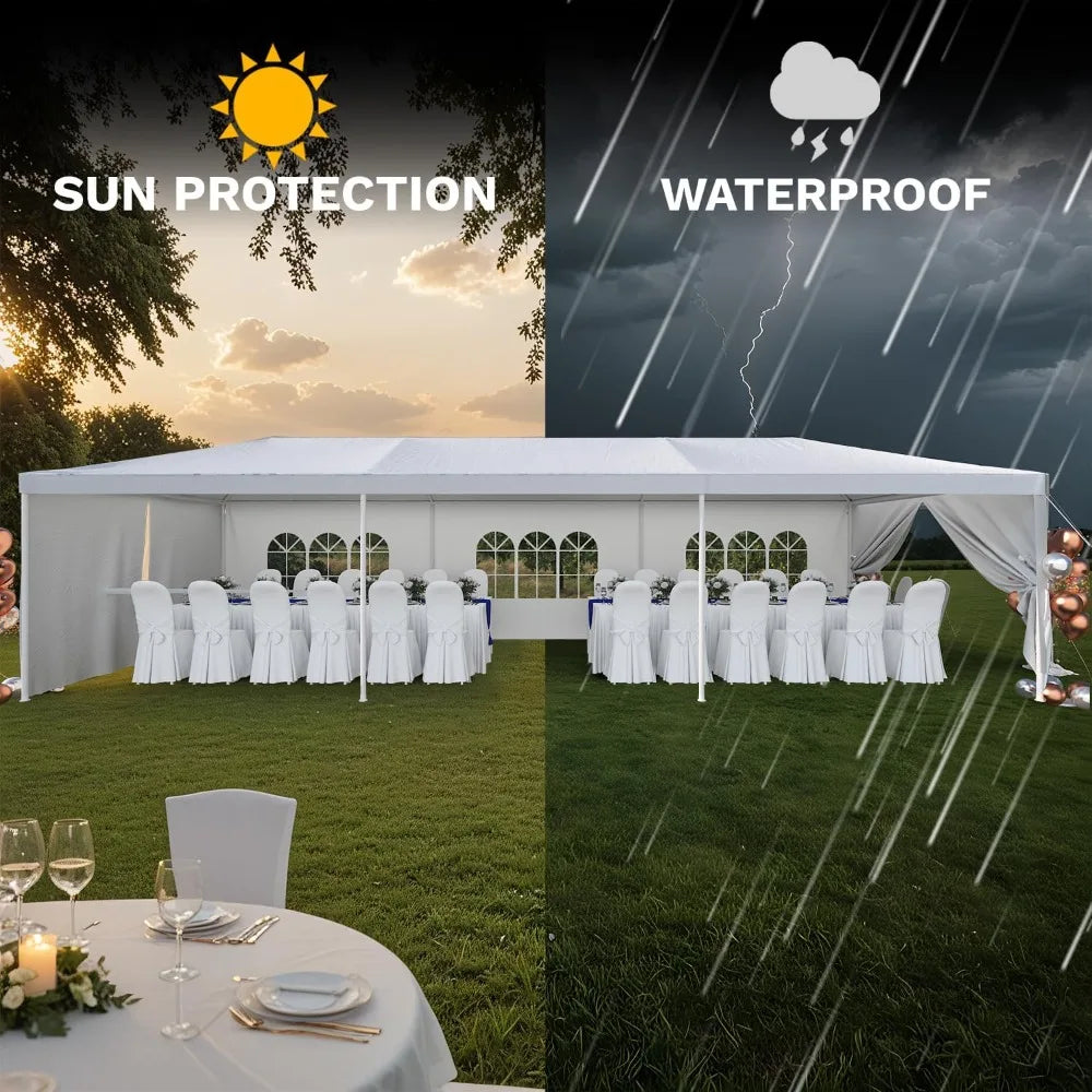 Sturdy 10x30 Outdoor Canopy Tent for Weddings and Events with Waterproofing and UV Protection, Including Sidewalls and Wind Resi