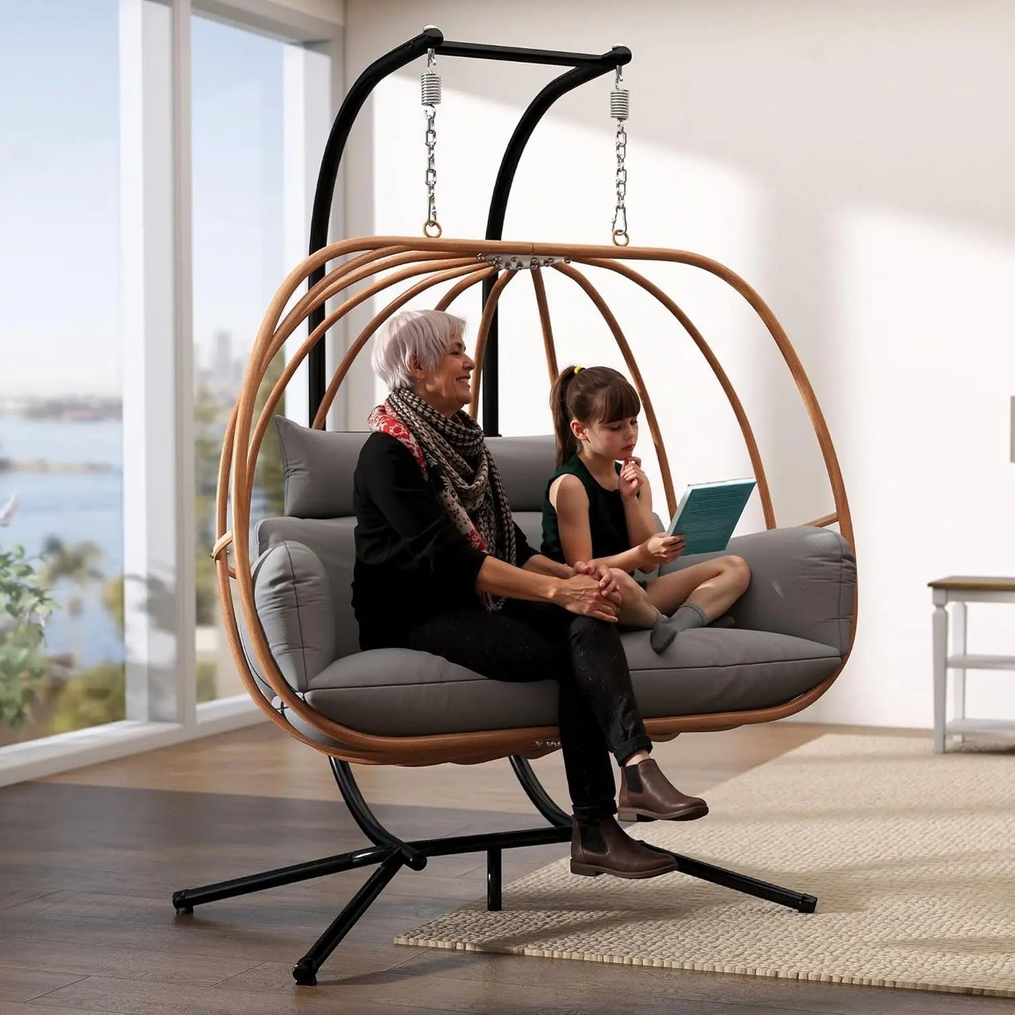 Hanging Chairs with Stand, All Weather Double Egg Chair Outdoor, Metal Hanging Egg Chairs Outdoor, 2 Person, Customized