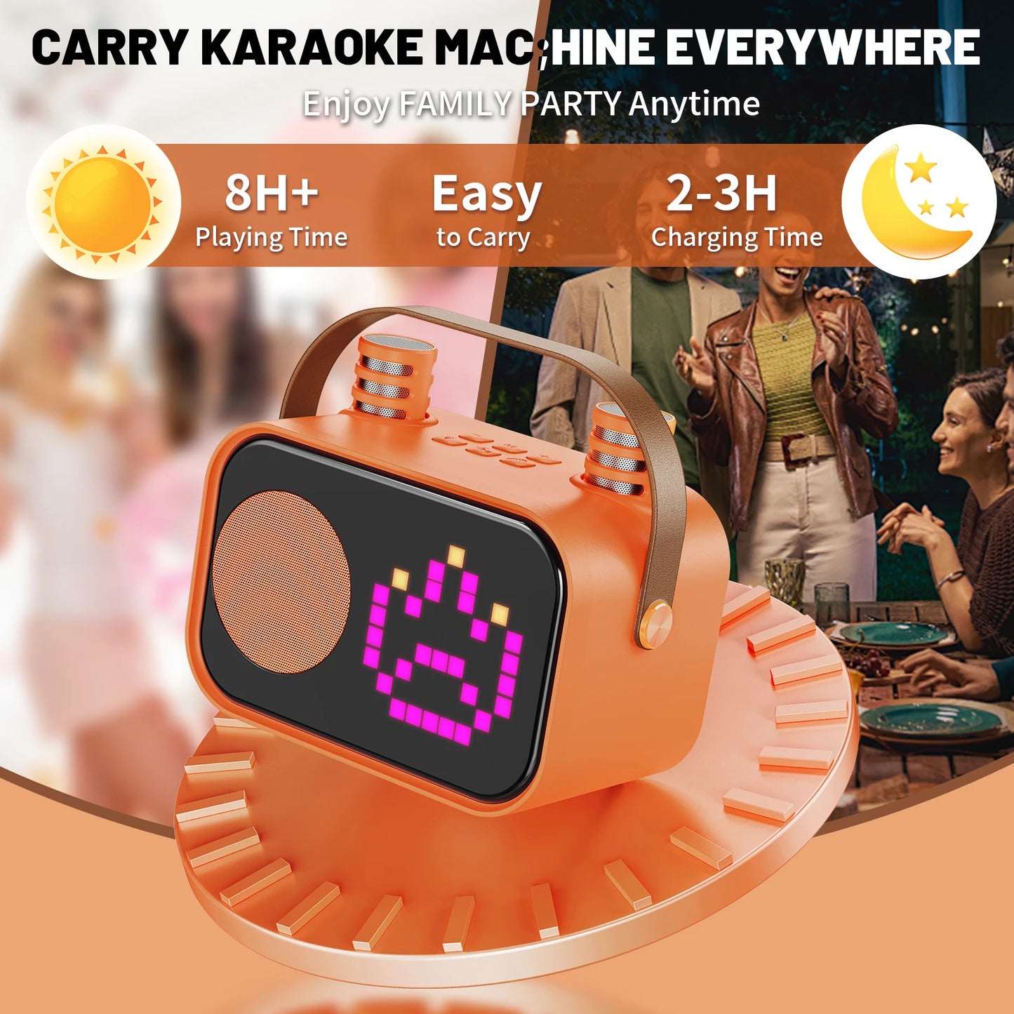 D58 Karaoke Machine for Children and Adults, Mini Portable Bluetooth Karaoke Speaker with 2 Wireless Microphones