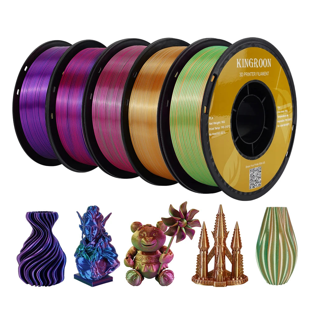 KINGROON Silk Tri-color PLA Filament 3D Printer 1.75mm 1KG/roll  Silk PLA Filament Plastic Material 3D Printing Special Color