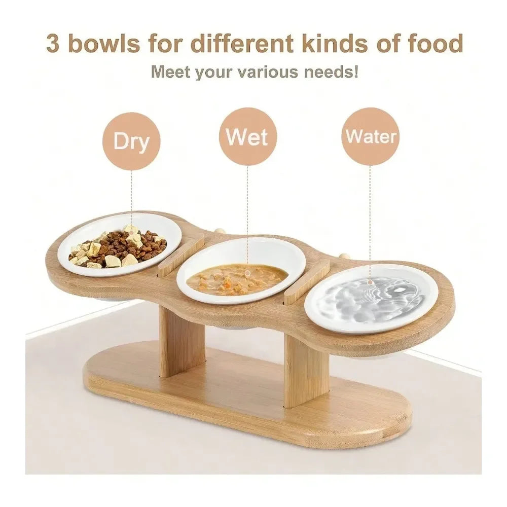 Dog Bowl Dog SuppliesCat Bowls 2 Heights Adjustable Raised Dog Bowl Stand 3 Ceramic Bowls For Cats And Small Dogs 15 Tilted