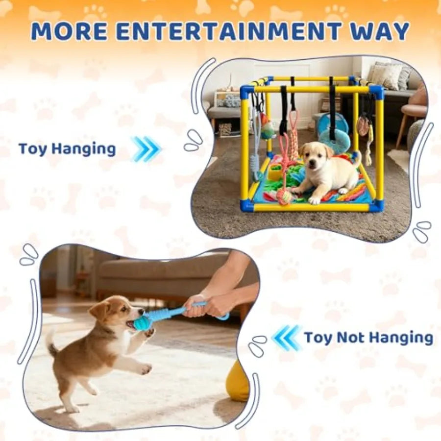Puppy Play Gym with Snuffle Mat and 8 Hanging Toys Indoor Play Gym Interactive Dog Toys for Boredom Enrichment Activity for Sma