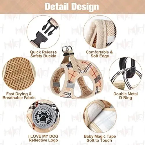 Safe Harness for Small Dogs & Cats – Reflective Plaid Set  
SEO Title: Small Dog Leash Harness Set – Safe & Reflective for Puppi