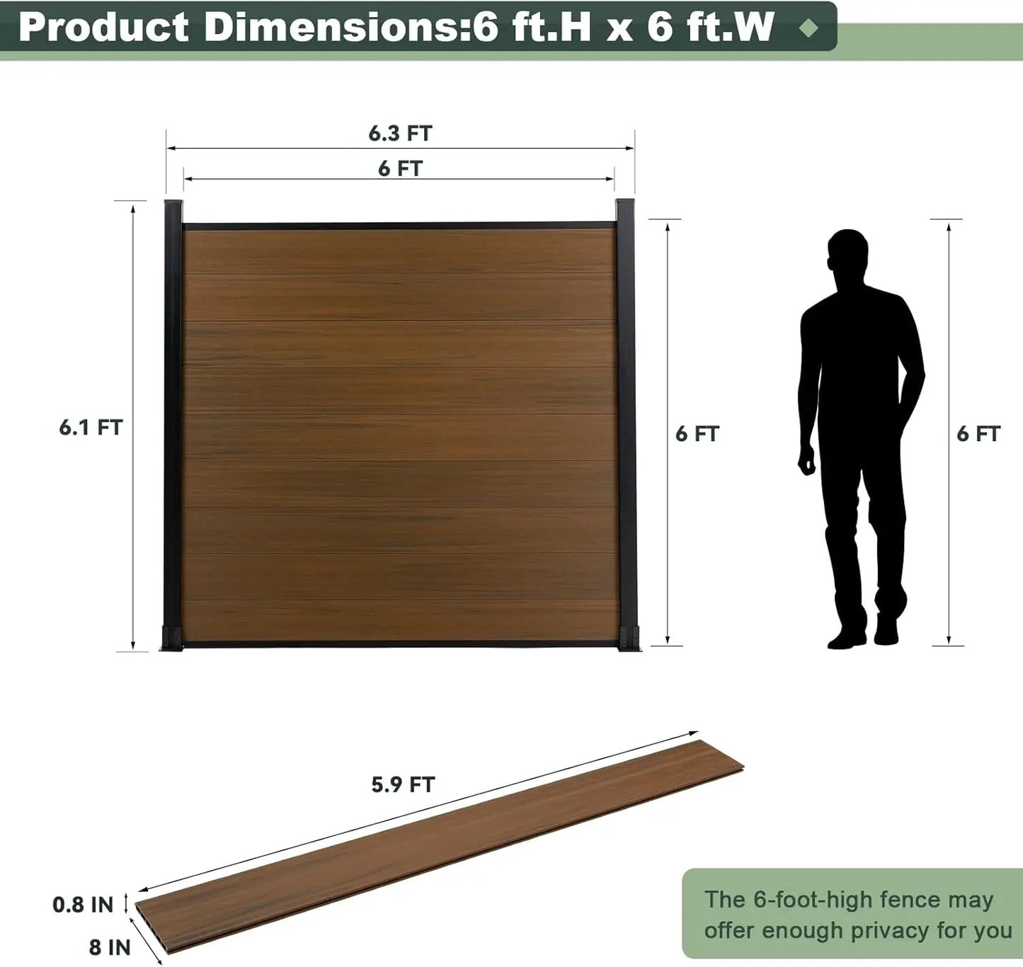 Privacy Fence Panels for Outside,6ft(W) x 6ft(H) Outdoor Privacy Panels,Wind Resistant Wood Plastic Composite Fencing Panels