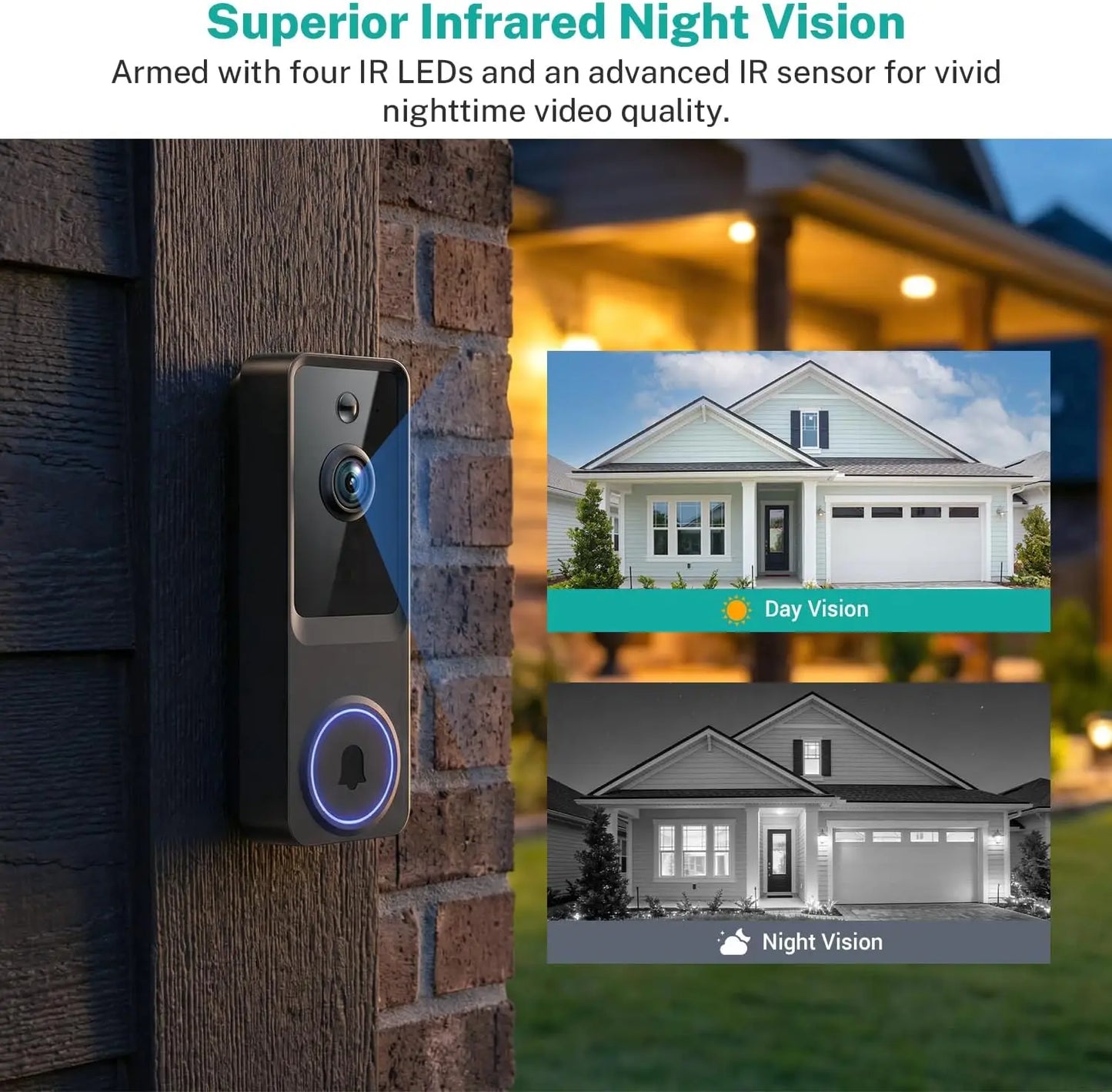 1080P Smart Wireless Doorbell Camera with AI Motion Detection, Night Vision, Two-Way Talk, Cloud Storage, Indoor/Outdoor Use