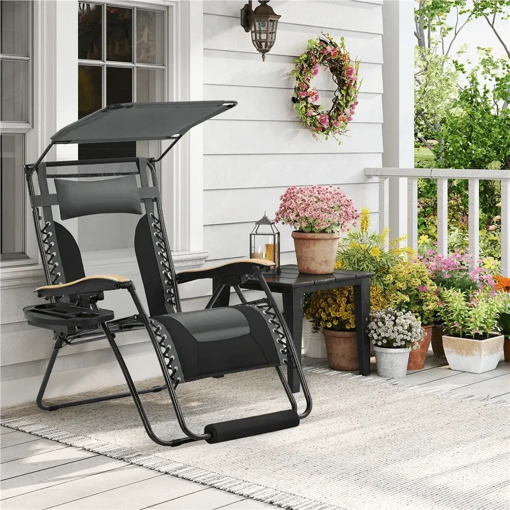 Outdoor Zero Gravity Chair XL Foldable Reclining Lounge Chair With Adjustable Sun Shade Cupholder Pillow Camping Chair For Pool