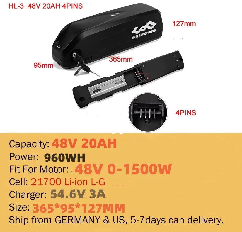 21700 Ebike Battery Hailong Polly 36V 48V 20Ah 30Ah 25Ah 18650 Cell Electric Bike Batteria 14.4ah for500W 750W 1000W 1500W Motor