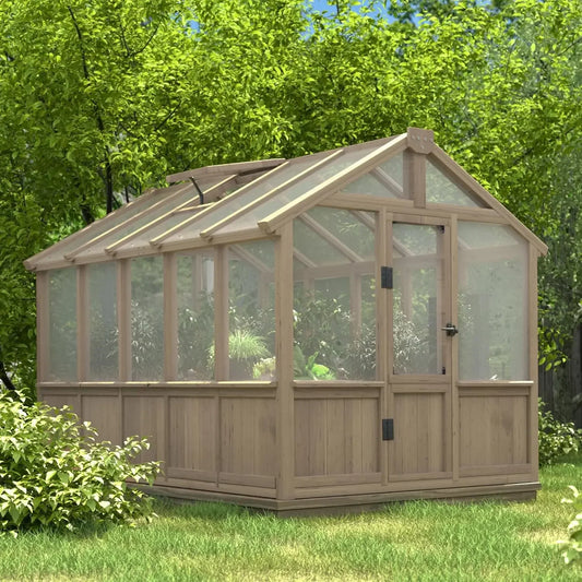 6x10 FT Green House for Outdoor, 6MM Thick Polycarbonate Panel Wooden Walk-in Greenhouse Kit with Lockable Door