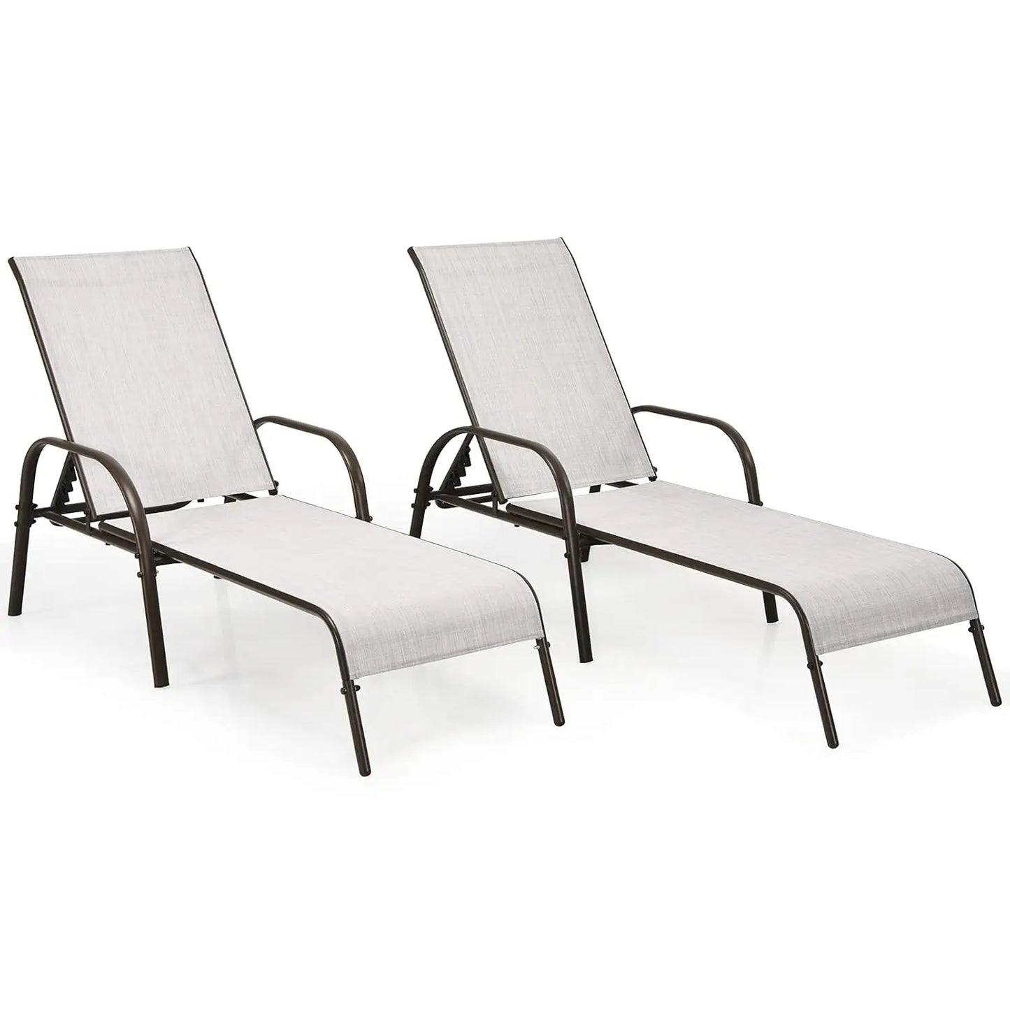 Adjustable Backrest Outdoor Lounge Chairs 2-Pack Reclining Patio Pool Steel Frame Beach Yard Balcony, Custom