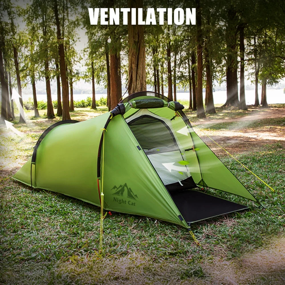 Night Cat Ultralight Tunnel Tent: Waterproof Backpacking Tent for Camping with Double Layers Aluminum Poles and Footprint