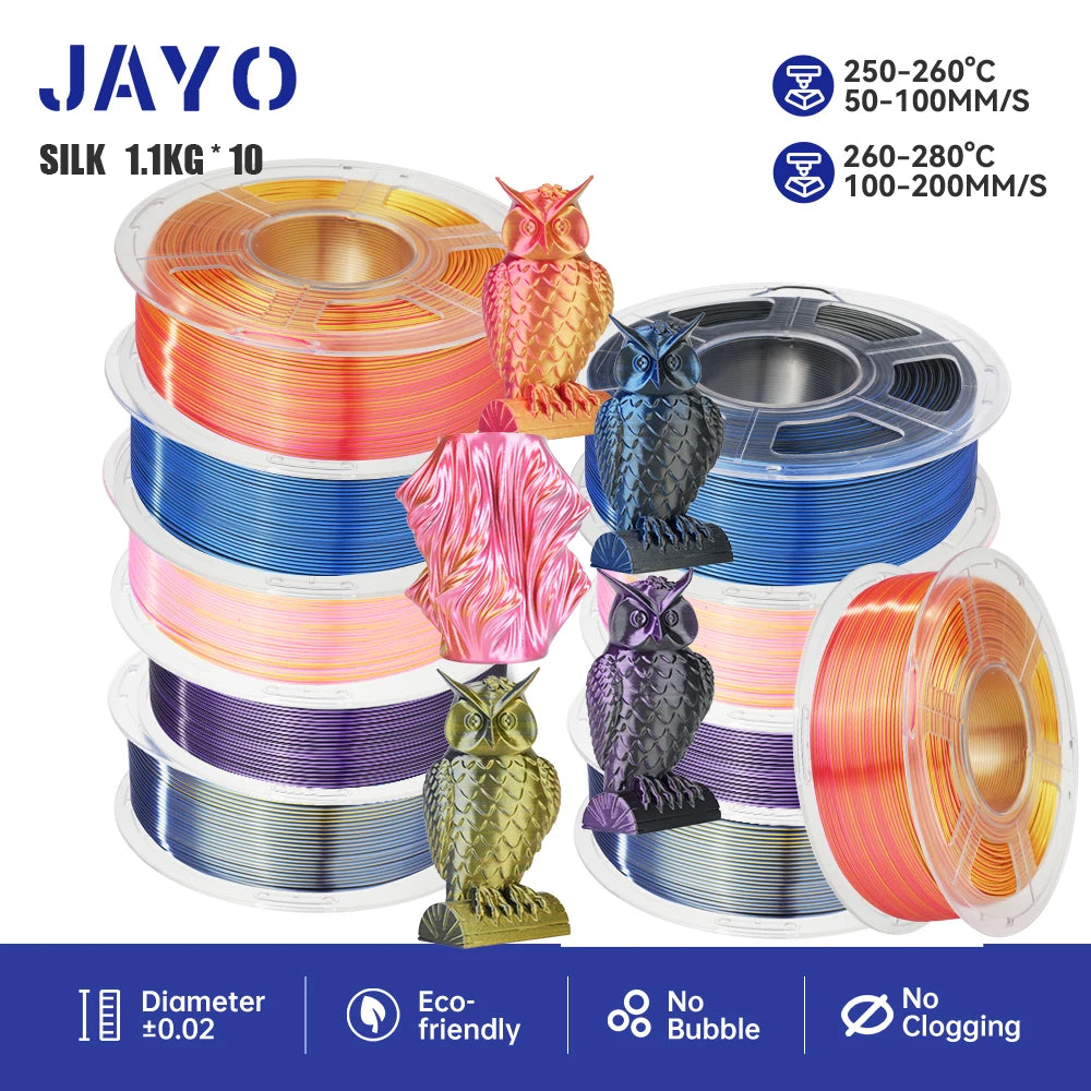 JAYO 10Rolls pla plus/petg /pla/pla+2.0/skdc Multicolor 3d Filament Printe 1.75mm FDM 100%No bubbel for 3D Printer Materials