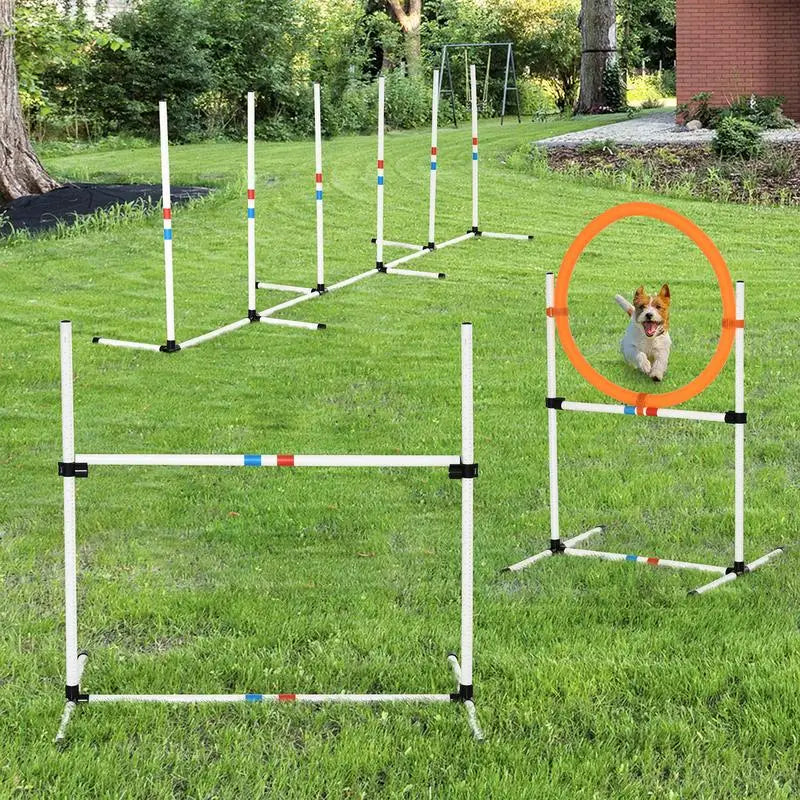 3PC Dog Agility Equipment Set, Obstacle Course for Dogs with Adjustable Hurdle, Hoop, Weave Poles & Carry Bag for Training and