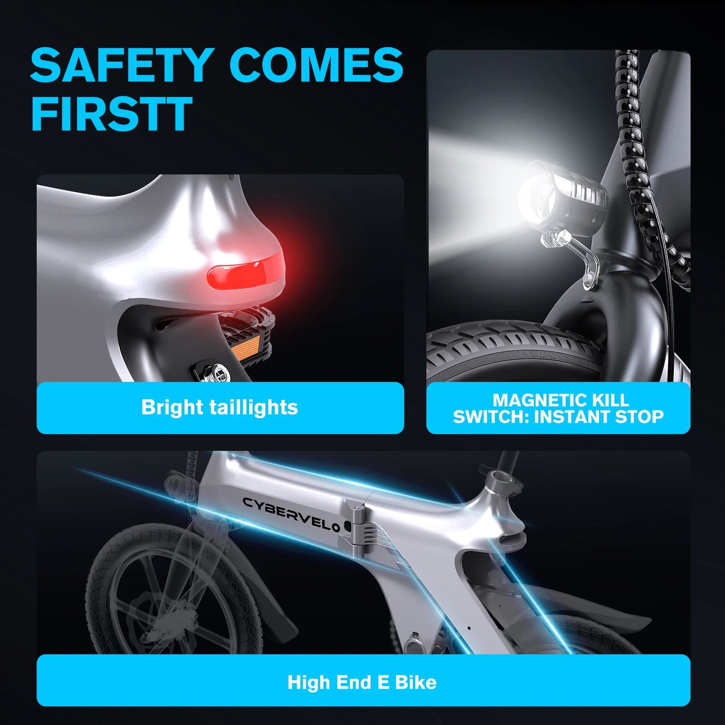 Cybervelo 500W Peak Motor, Foldable E-Bike, Adult City Travel Electric Bike, 20MPH Ultra light weight Long Range Commuter EK13