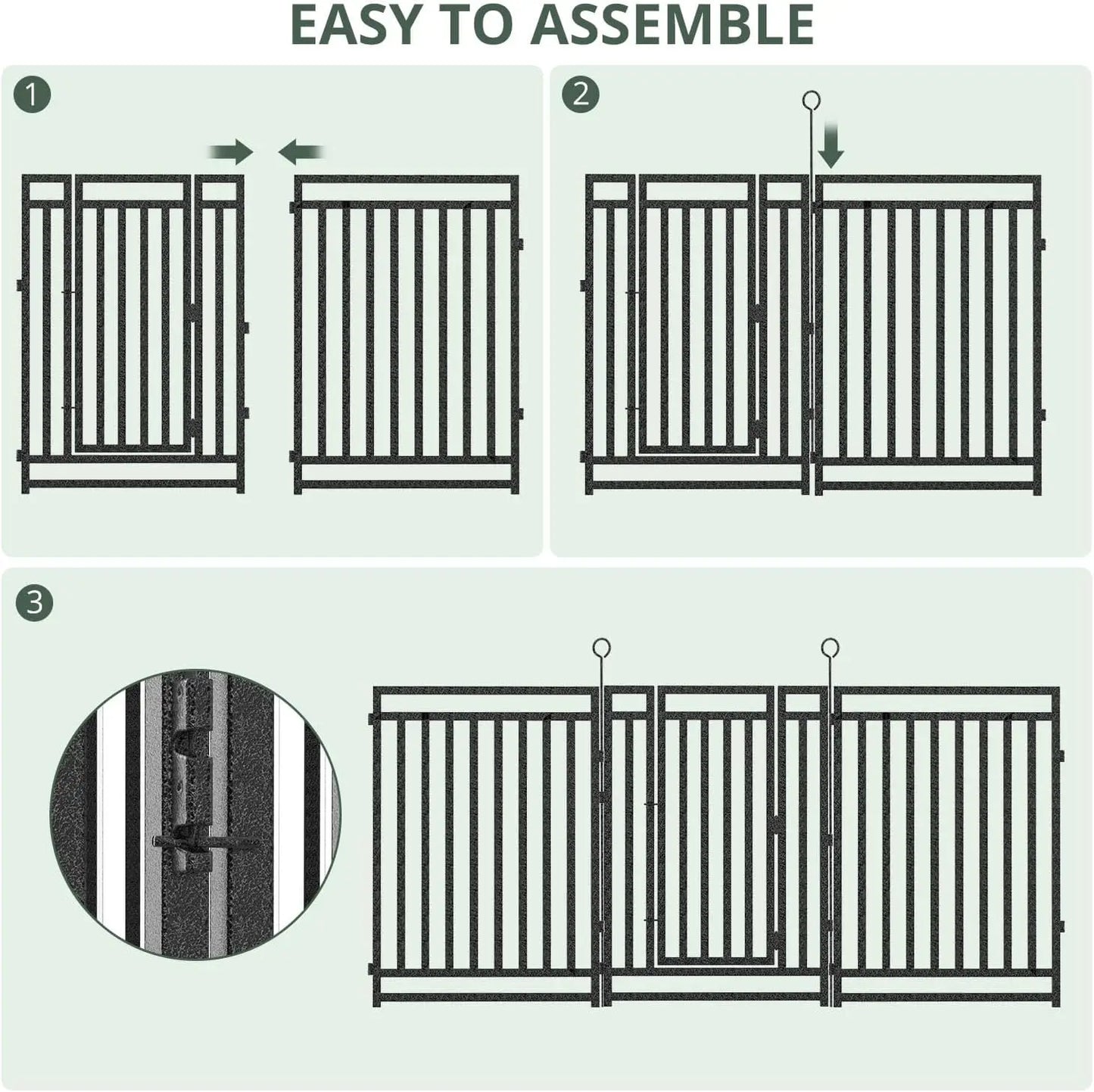 Decorative Garden Fence Metal Dog Fence Outdoor for Yard, 36ft (L) × 40in (H), 14 Panels + 2 Gates,Black-Silver
