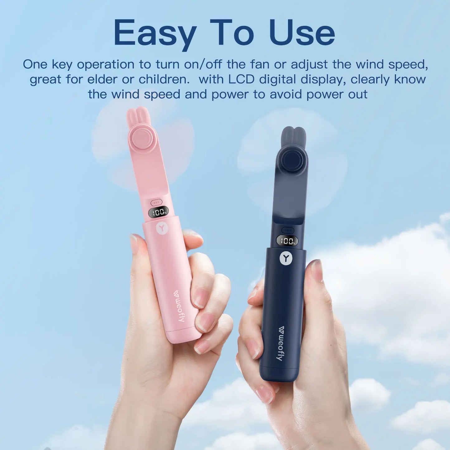 Weofly Mini Foldable Hand Fan, Ultra-Portable & Powerful cooler,2000mAh Rechargeable Cooling,Lightweight for Travel Outdoor Fan