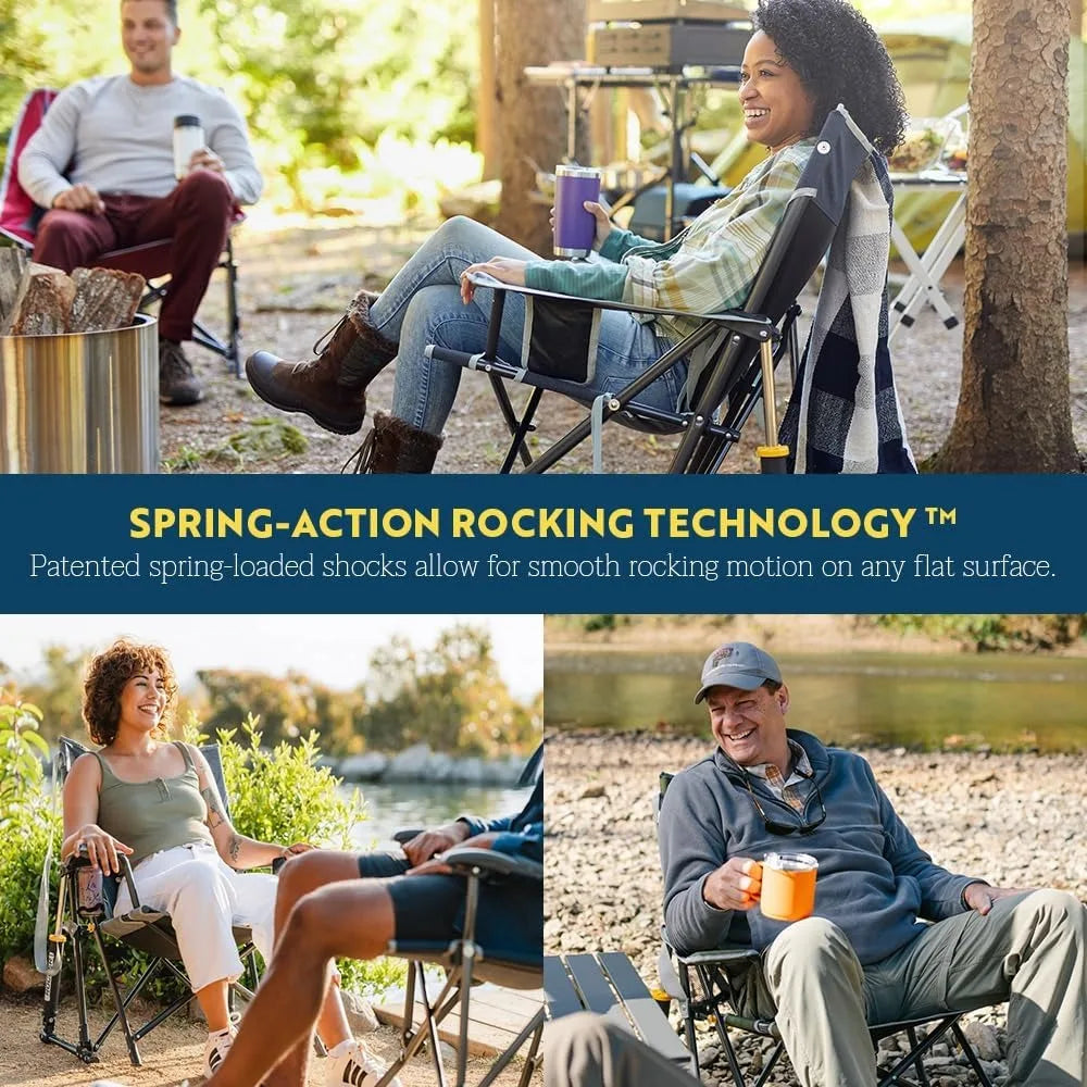 Portable Outdoor Rocking Chair with Cup Holder and Phone Pocket - Easy Fold Design for Camping and Sports