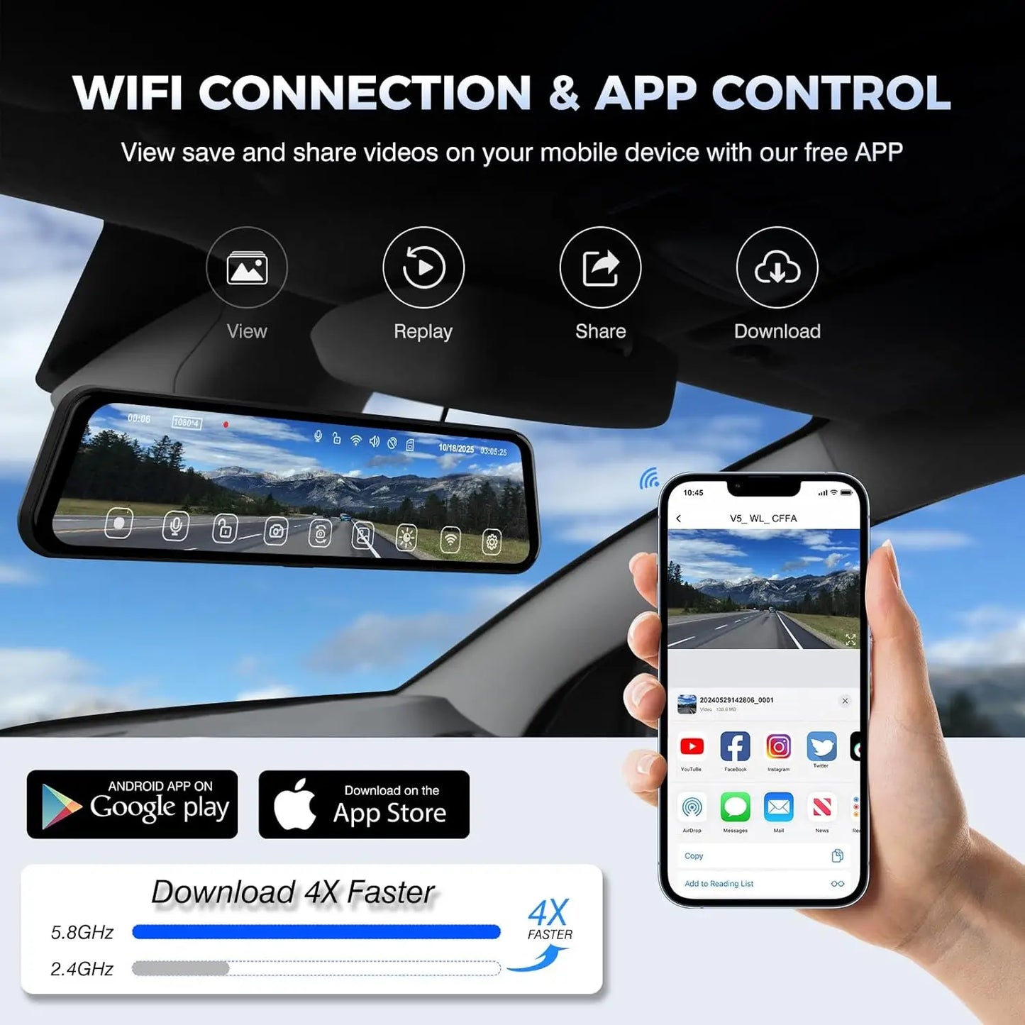 360 Degree View Dash Cam with 4 Channels, Detached Camera for Cars, Front/Rear/Side Recording, 1080Px4, WiFi, Night Vision