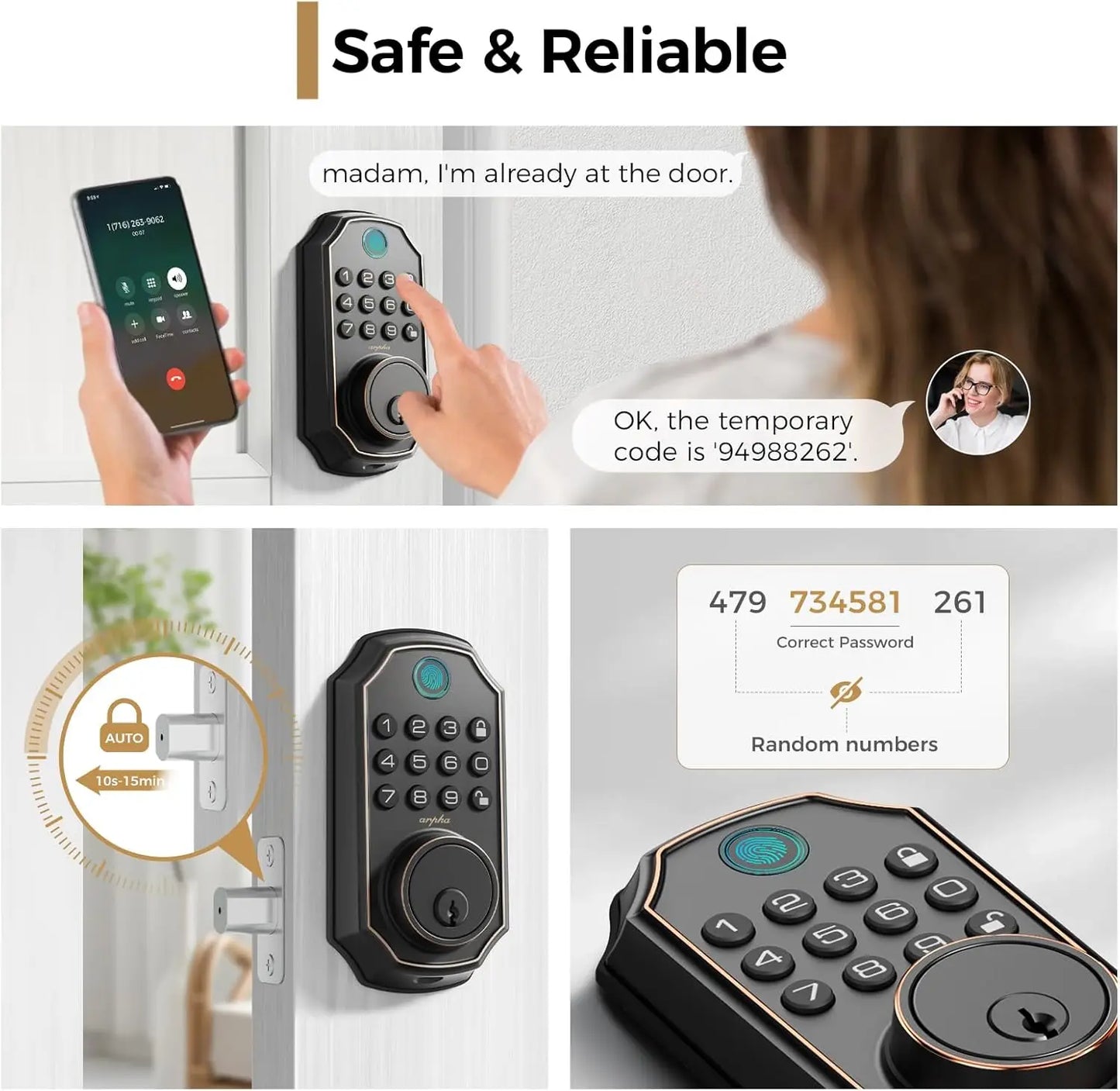 Arpha D280W WIFI Keyless Entry Door Lock 5-in-1 Smart Fingerprint Deadbolt w/ Keypad Electronic Deadbolt Auto-Lock One Touch Loc