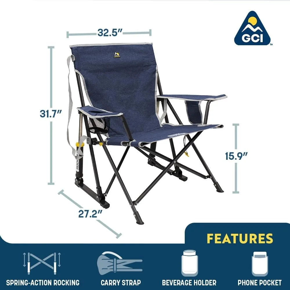 Portable Outdoor Rocking Chair with Cup Holder and Phone Pocket - Easy Fold Design for Camping and Sports