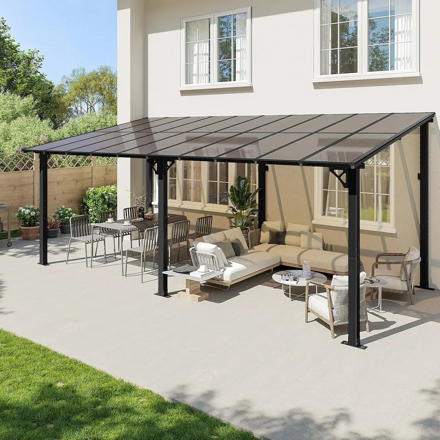 20' X 10' Gazebo for Patio, Gazebo Pergola with Sloped Roof, Large Wall-Mounted Heavy Duty Awnings, for Backyard, Deck, Patio
