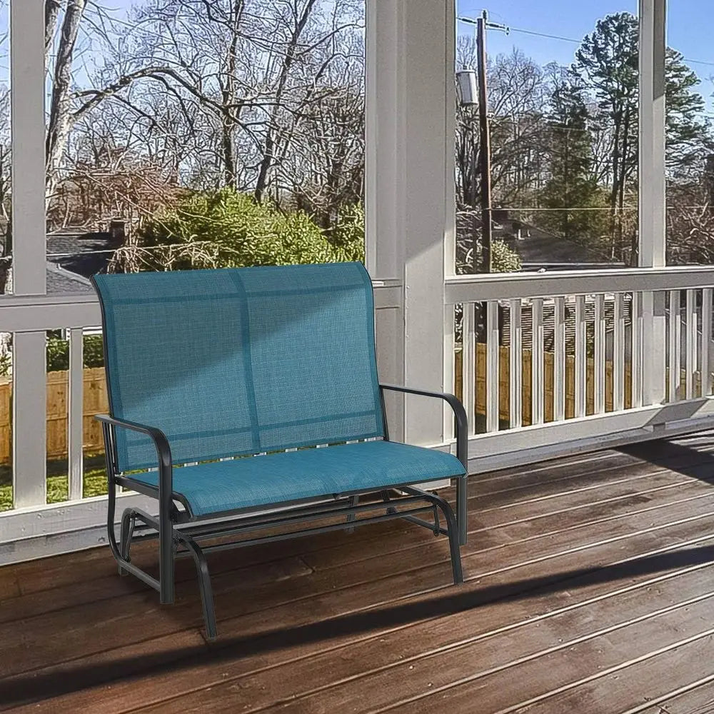 2-Person Outdoor Glider Bench, Weather-Resistant Textilene Fabric and Powder-Coated Metal Frame
