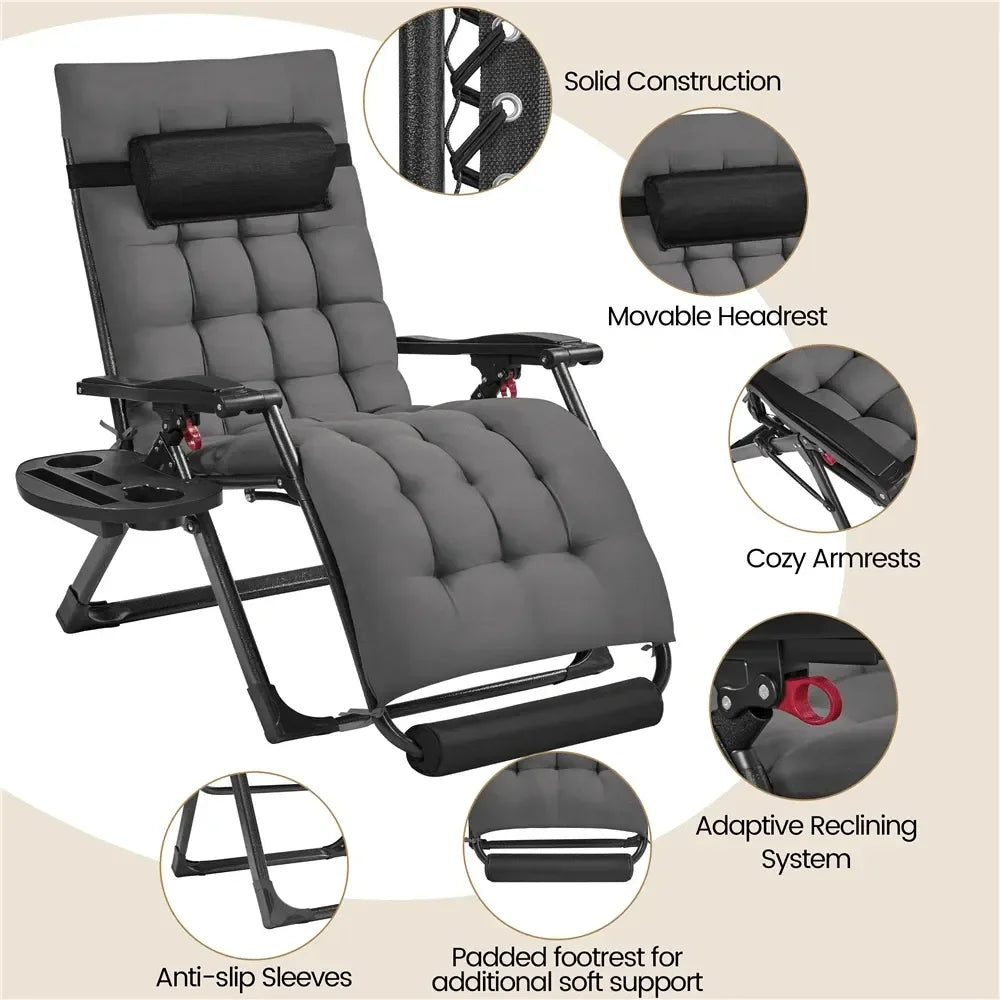 1 Piece 29in Oversized Zero Gravity Recliner Outdoor Reclining Lounge Chairs With Padded Cushion Armrest Foldable Zero Gravity