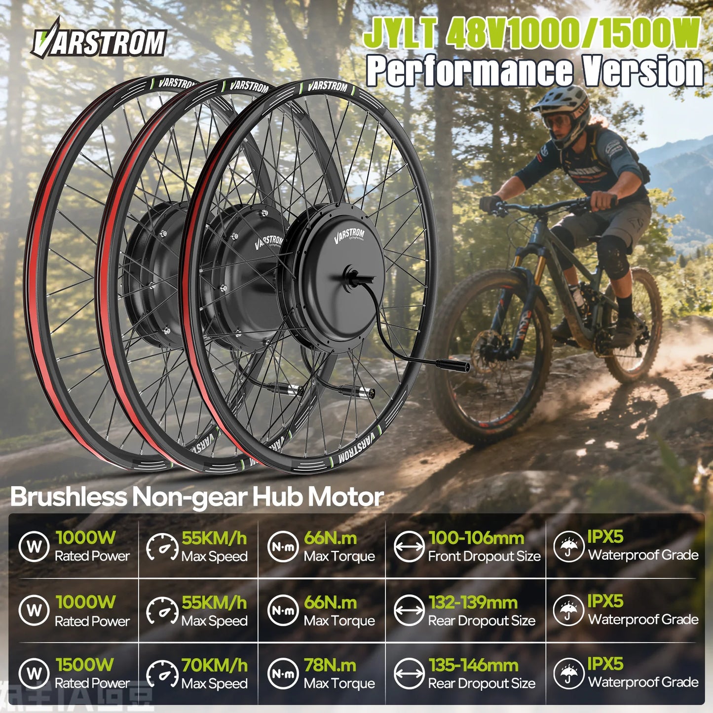 [3 Day Delivery] Varstrom 1000W 1500W 48V Wheel Hub Motor  Electric Bicycle Conversion Kit eBike Rear Front Drive Engine For MTB