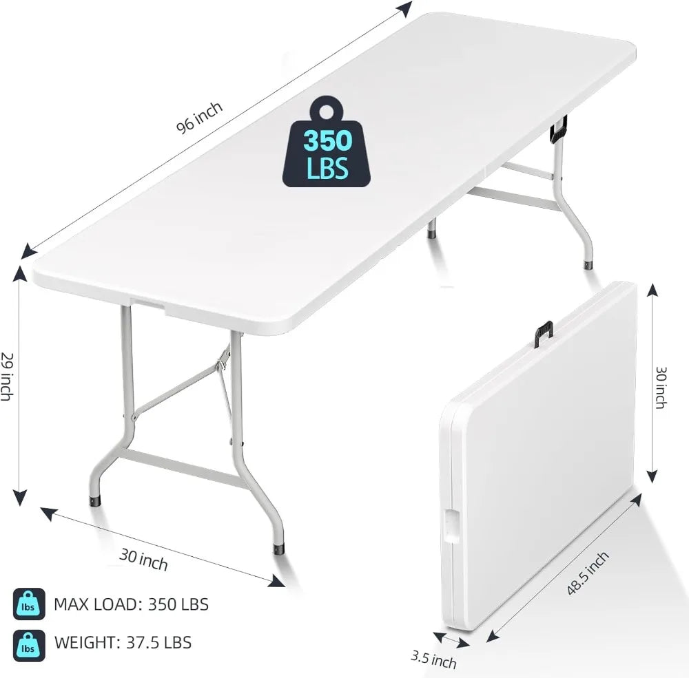 8ft Folding Picnic Table with Safety Locks, Portable Camping Table for Outdoor Party and Indoor Dining
