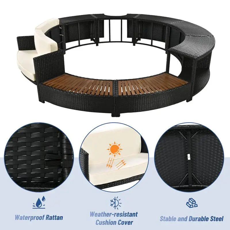 Rattan Sofa Set with Storage, Mini Sofa & Cushions for Patio and Backyard, Beige Color
