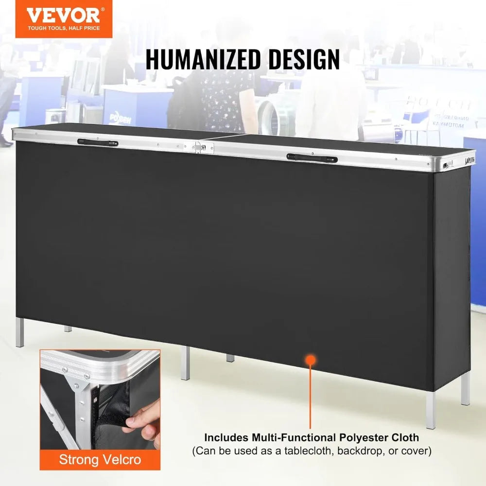 Extra Long Folding Portable Bar Table for Trade Show, Party, Picnic, Exhibition with Carrying Case
