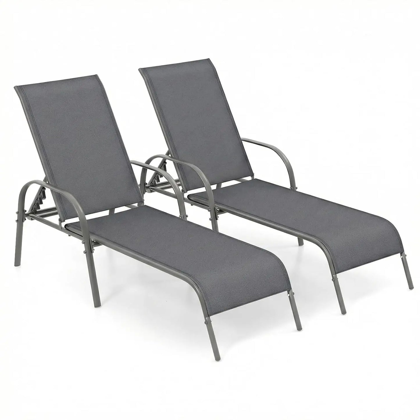 Adjustable Backrest Outdoor Lounge Chairs 2-Pack Reclining Patio Pool Steel Frame Beach Yard Balcony, Custom